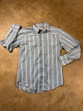 Men's Medium Roper Western Blue Stripe Button-Up Shirt